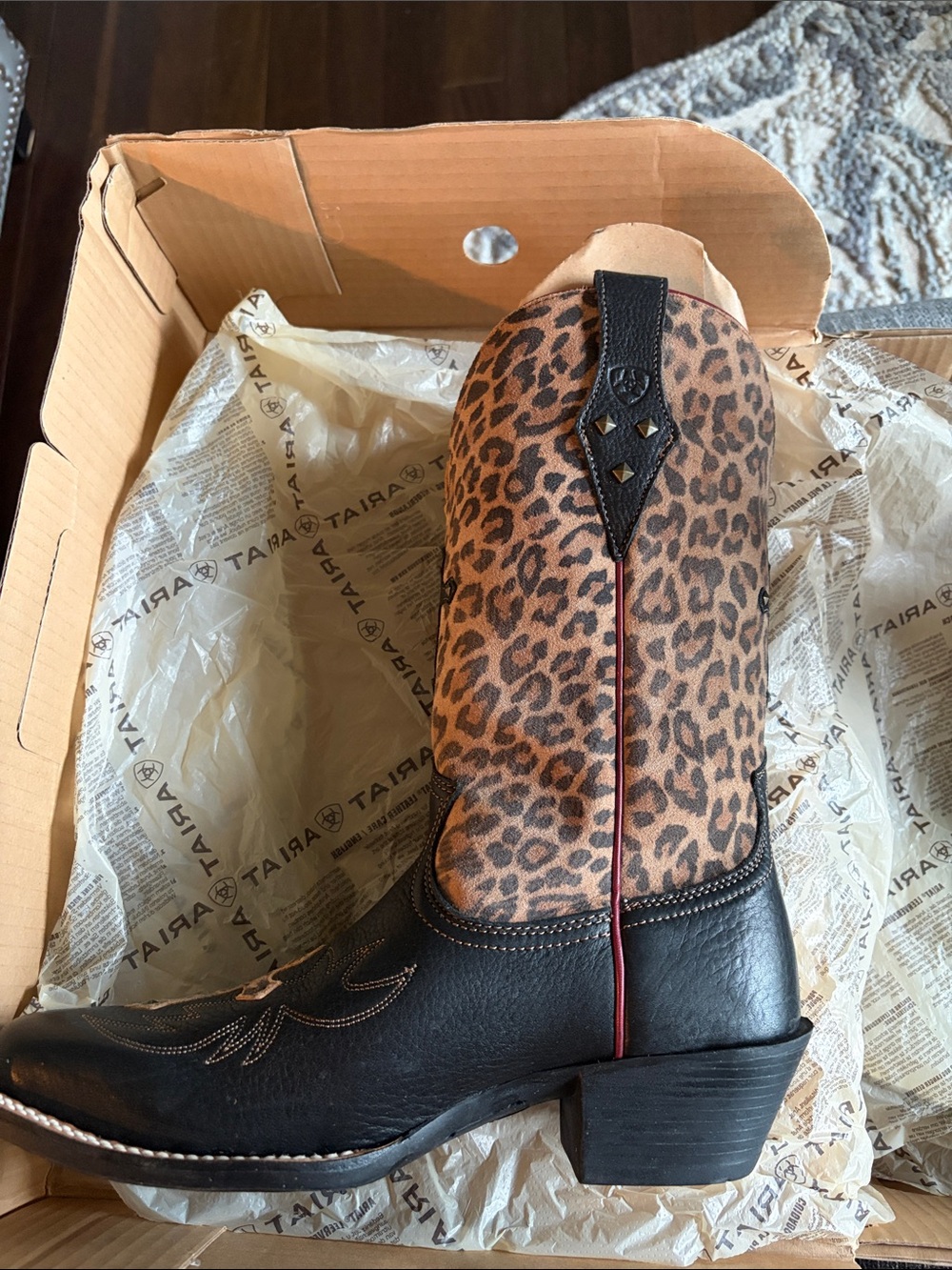 Ariat Leopard Print Western Cowgirl Boots - Black & Brown and red. New in box - Picture 4 of 11